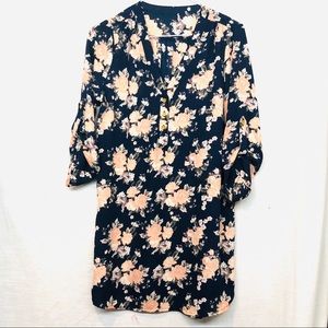 Navy & Coral Floral Mid Sleeve Lightweight Top S